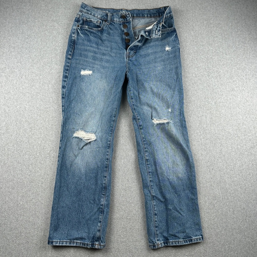 a.n.a Jeans Womens 4 Highest Rise Vintage Straight Blue Distressed a.n.a